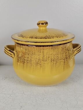 🍲 VTG De Silva Italy Yellow Terracotta Lidded Casserole Dish Bean Pot